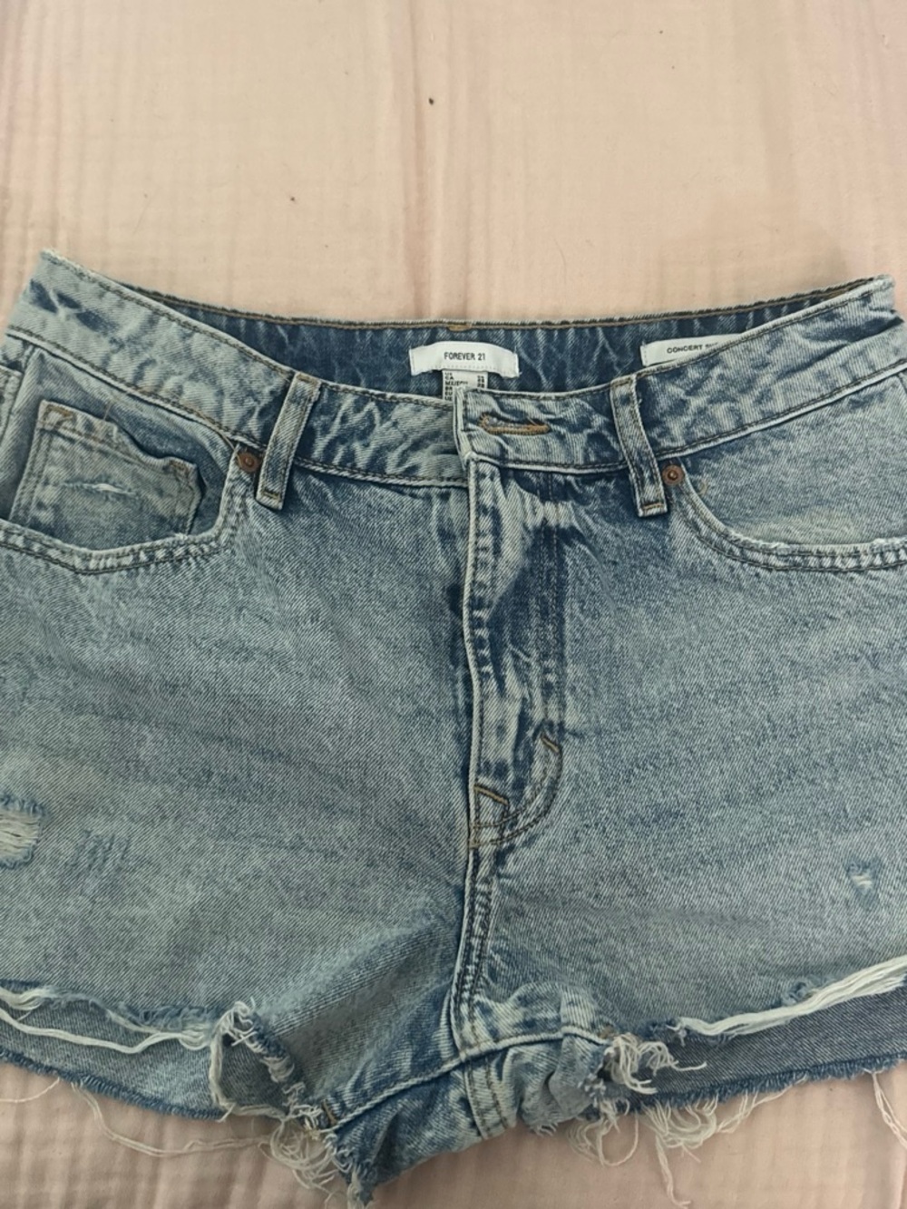 Forever 21 Light Blue Washed Denim Shorts with Distressed Trim